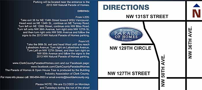 NW Natural Parade of Homes map and directions