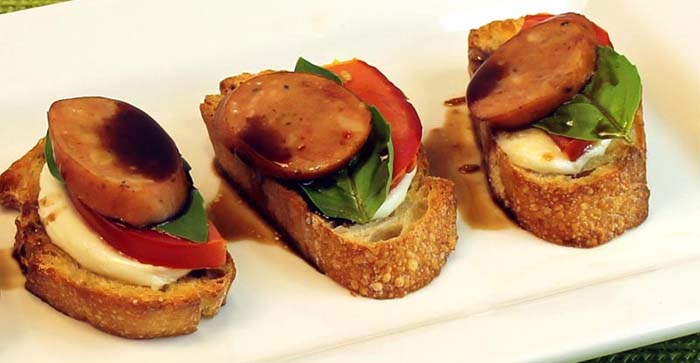 Caprese Sausage Bruschetta with Johnsonville Three Cheese Italian Style Chicken Sausage